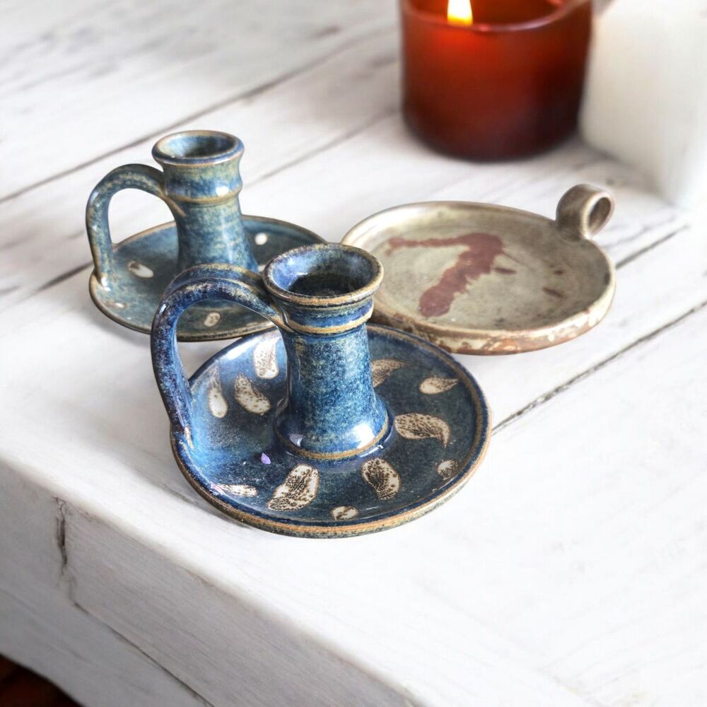Vtg Candle Holder Studio Pottery‎ Stoneware Candlestick Pillar SIGNED